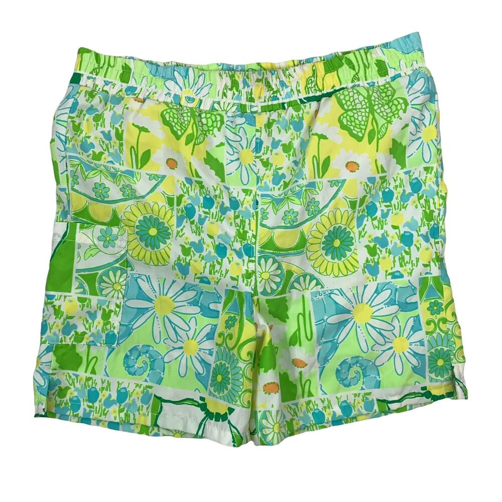 Vintage Lilly Pulitzer Boys Sz M 6/6X Swim Trunks 90s Green‎ Floral Bathing Suit